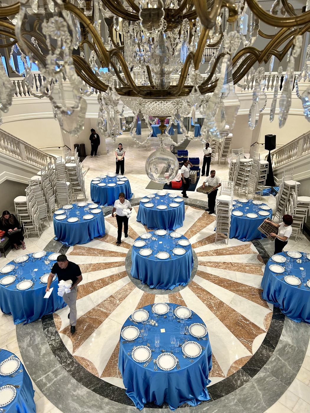 A Susan Gage Caterers ballroom event set for dinner